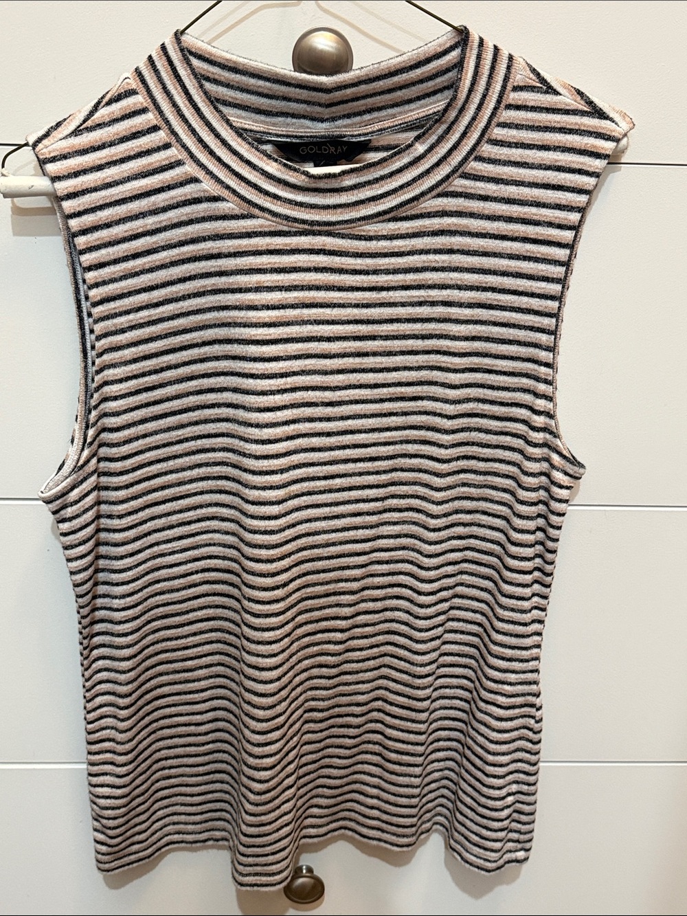 Striped Mock Neck Sleeveless Tank - Tan & Black
